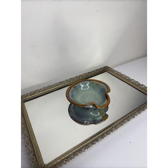 Vintage Studio Pottery Ceramic Blue Green and Brown Spoon Rest , Pottery Stoon - Picture 6 of 10